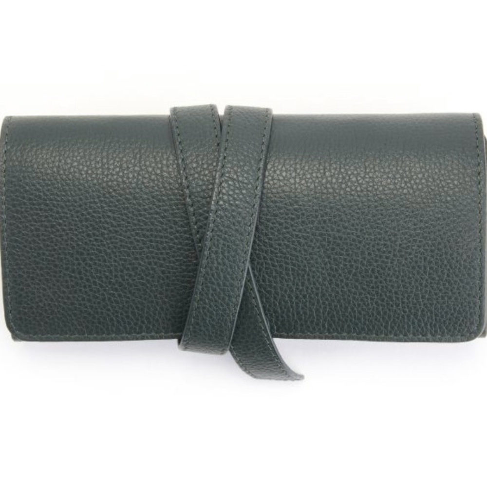 NEW ROYCE NEW YORK TECH CORD ORGANIZER ROLL Dark Green Genuine Leather
